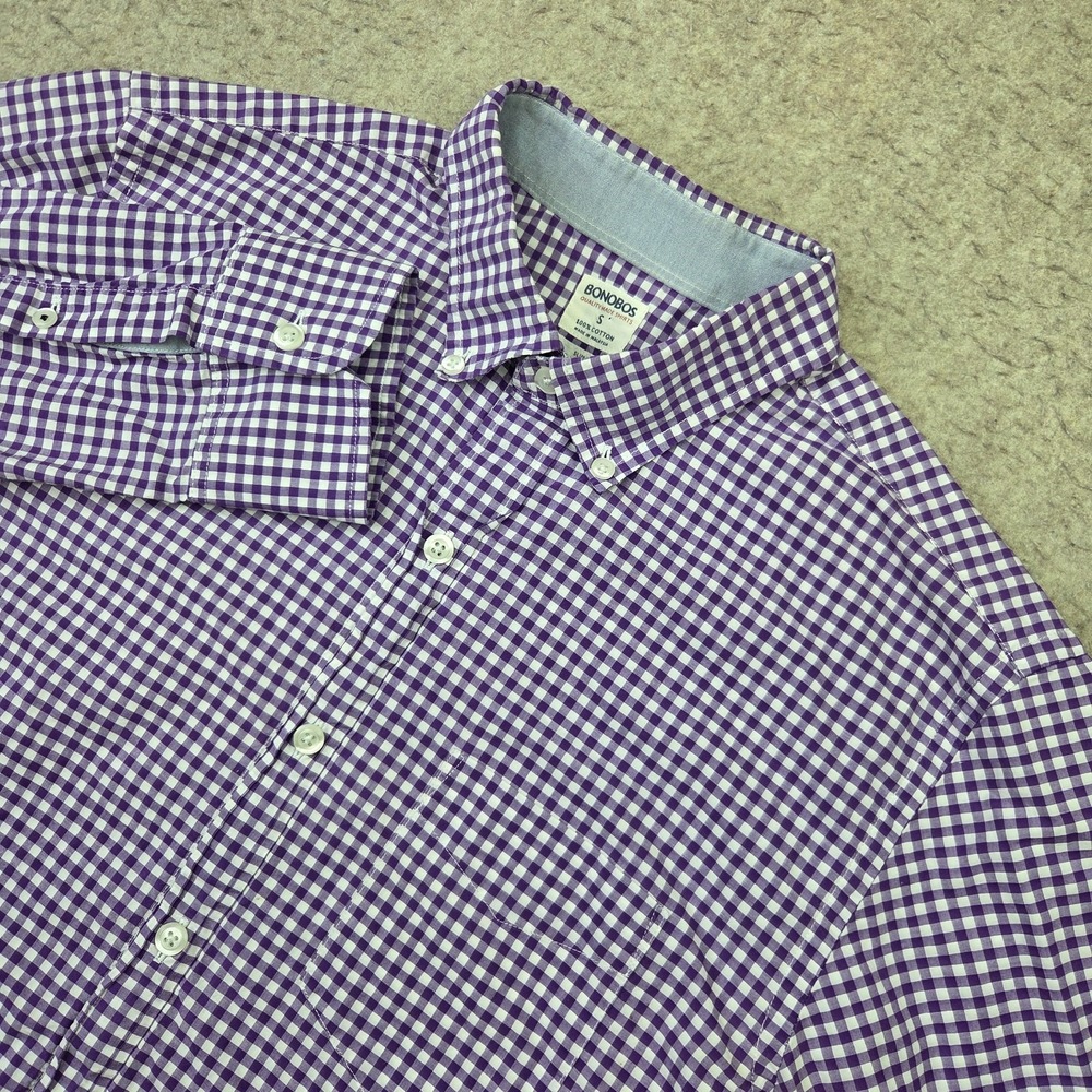 Bonobos Shirt Men S Slim Fit Purple Gingham Check Long Sleeve Button Down Casual